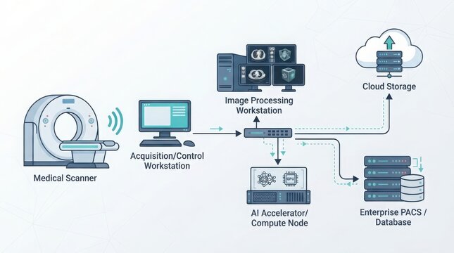 A diagram illustrating the workflow of a modern medical digital imaging system