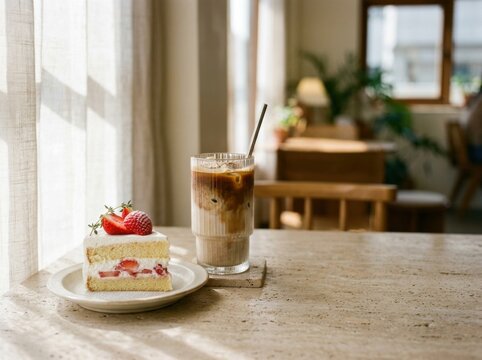 Cozy artisanal bakery cafe serving freshly baked French pastries, strawberry sponge cake, and pour-over specialty coffee