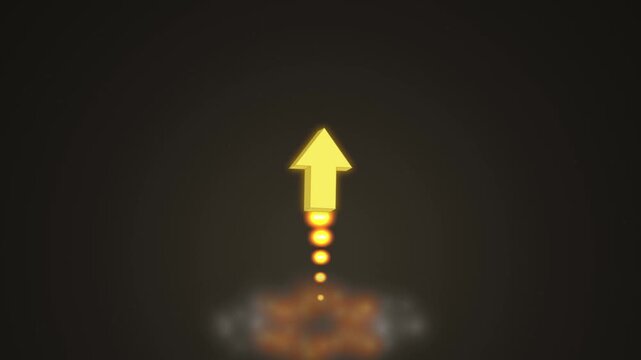 3 d yellow arrow launching upward with glowing particle trail business growth and success concept