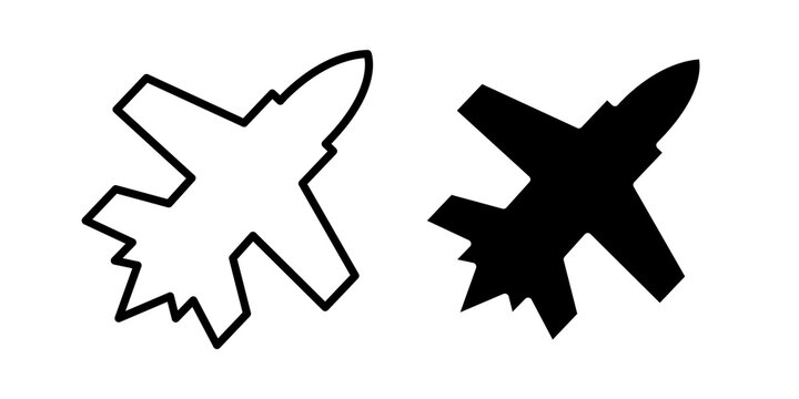 Military aircraft icon flat outline in black