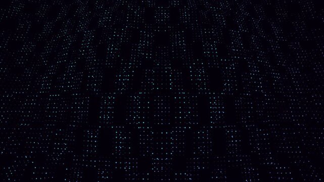 Abstract 4k animation of quantum computing qubits and spinning bloch spheres in a digital lattice representing quantum superposition