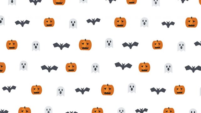 Halloween pixel art pattern with pumpkins and bats on white background