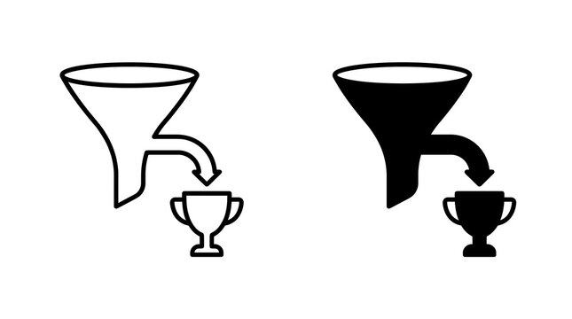Funnel to trophy success process icons with editable vector elements isolated on transparent background