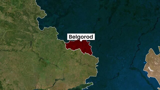 Belgorod oblast map highlighting territory within satellite geography motion clip