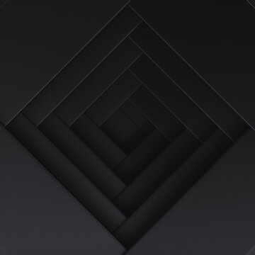 Abstract Geometric Square Tunnel with Layered Frames and Dark Minimal Background, 3D Rendering