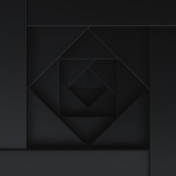 Abstract Geometric Square Tunnel with Layered Frames and Dark Minimal Background, 3D Rendering