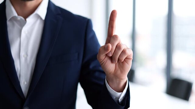 Business Professional Raising Index Finger for Important Point and Attention