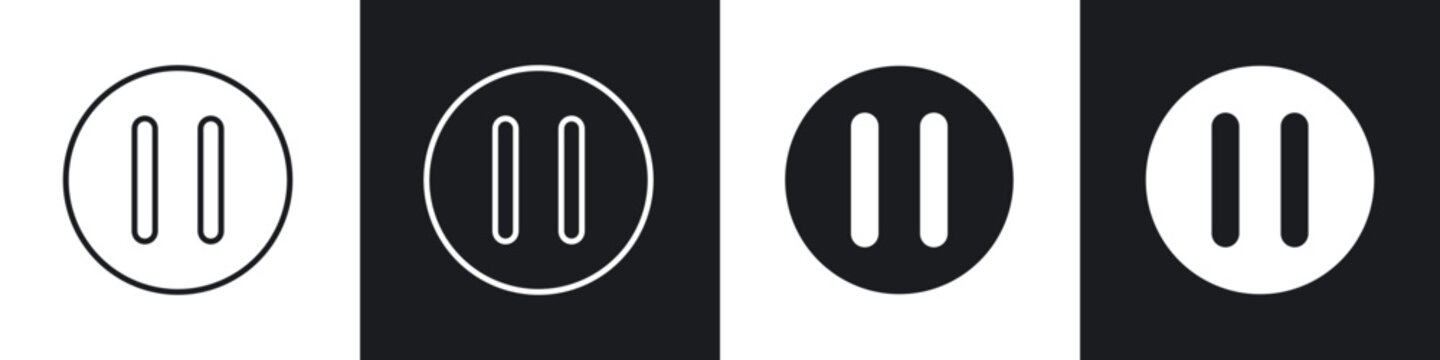 Pause button icon flat outline in black