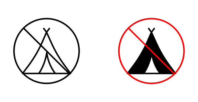 No camping sign flat outline in black
