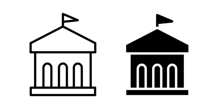 City hall building icon flat outline in black