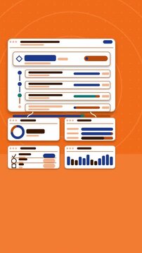 Vertical 9:16 animation of insurance claim mobile stages in amber and orange on a light background. Seamless looping 4K motion graphics shot in portrait format for reels, shorts, stories and mobile ap