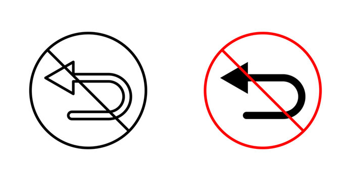 No u turn road sign flat outline in black