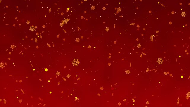 Festive red christmas snowfall background with glowing golden snowflakes in a seamless loop winter motion graphic perfect for holiday video editing