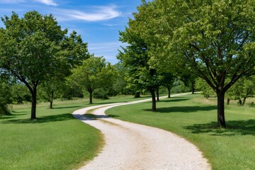 Obraz premium Winding gravel road in green summer landscape