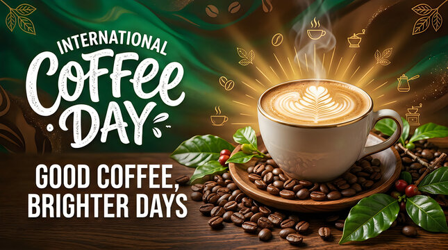 International coffee day good coffee brighter days promotional art