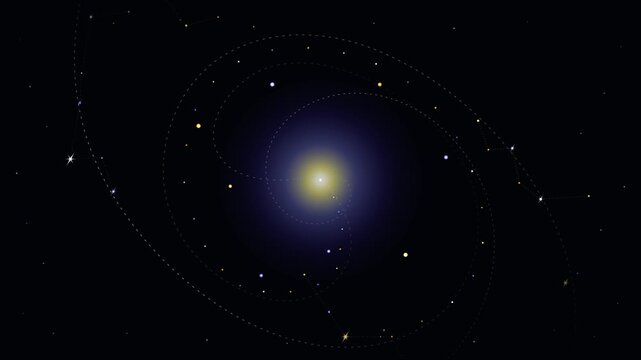 Spiral Galaxy Animation with Orbiting Stars, Cosmic Universe Motion Background