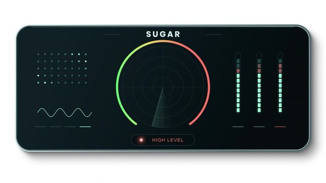High Sugar Level Medical HUD Gauge Animation, Blood Sugar Nutrition and Metabolic Health Dashboard