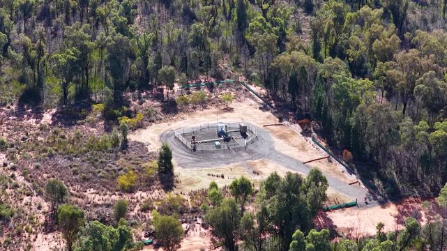 Aerial View of Gas Well Infrastructure in Australian Bushland