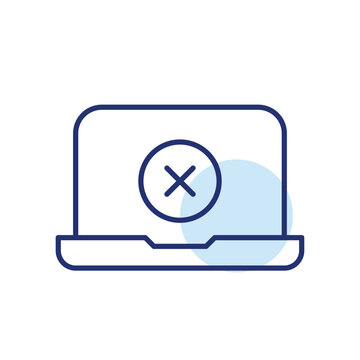 Computer restriction, system ban, digital device prohibition. Laptop and cross. Pixel perfect, editable stroke vector icon