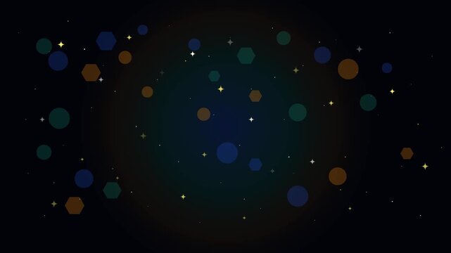 Abstract Dark Motion Background with Bokeh Shapes and Twinkling Stars