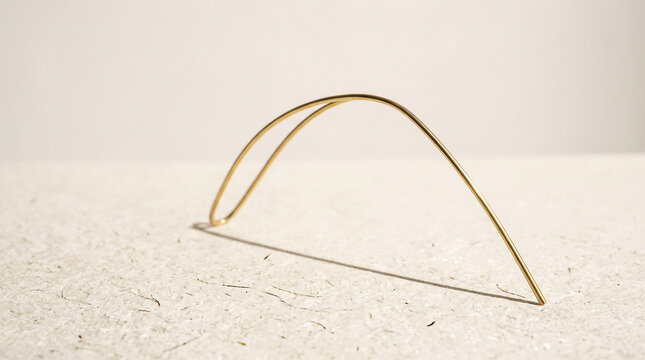 Thin brass wire bent into an arc on textured paper