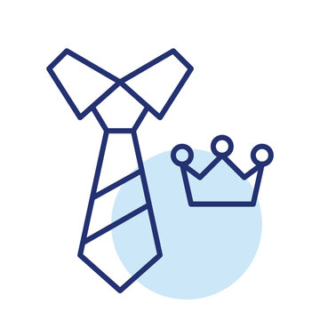 Business ready look, corporate success mindset, confident office presence. Tie and crown. Pixel perfect, editable stroke vector icon