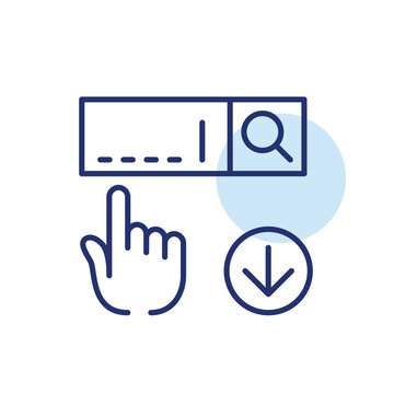 Search bar and arrow down. Query popularity reduction. Pixel perfect, editable stroke vector icon