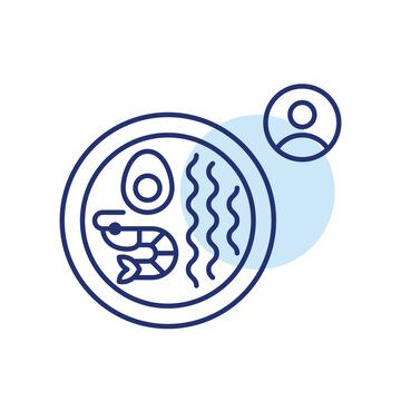 Shrimp ramen bowl and personal profile. Japanese takeaway and delivery. Pixel perfect, editable stroke vector icon