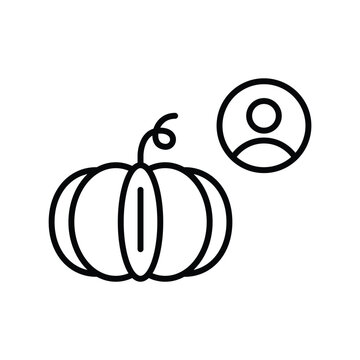 Pumpkin and user avatar. Wholesome groceries, farmer or consumer. Pixel perfect, editable stroke vector icon