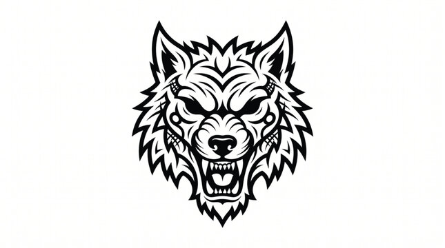 Wolf head tribal line art logo with sharp spiky predator face mask vector illustration