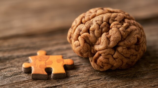 A brain beside a puzzle piece represents intellectual growth, critical reasoning, cognitive development, psychological insight, and effective problem solving.
