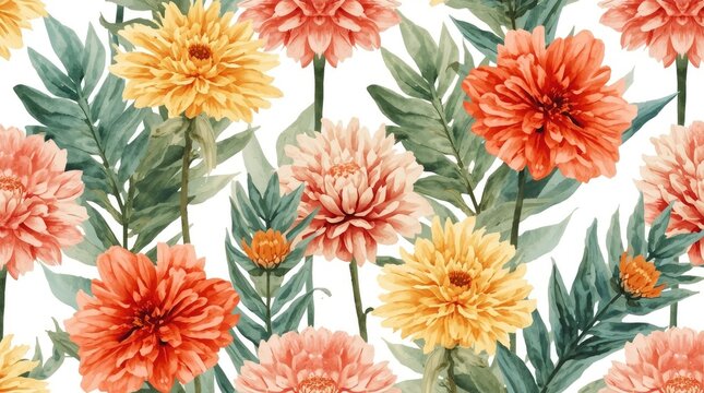 Watercolor Dahlia Flower Background
