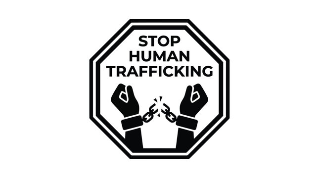 Stop human trafficking sign black silhouette on white background