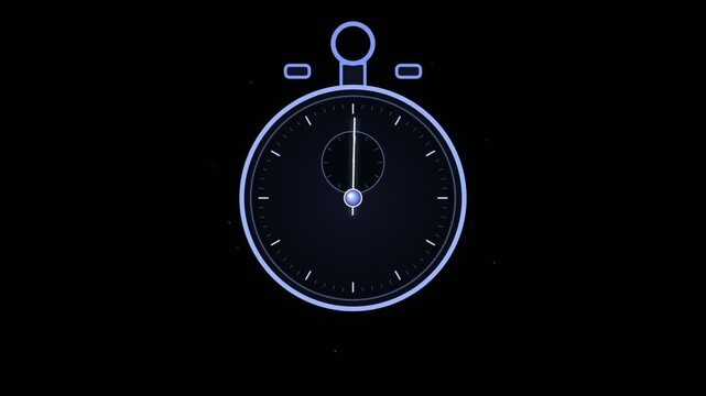 Digital stopwatch timer animation counting down on black background
