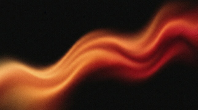 Abstract flowing wave of warm orange and red light on a dark background, smooth gradient texture with soft motion blur effect, creative digital art design element