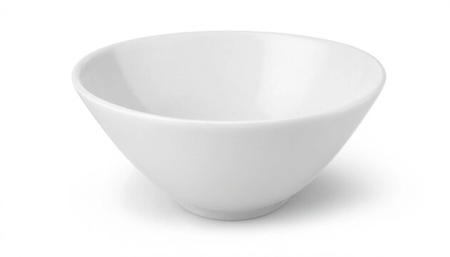 Minimalist white ceramic bowl isolated on white background for food photography presentation.