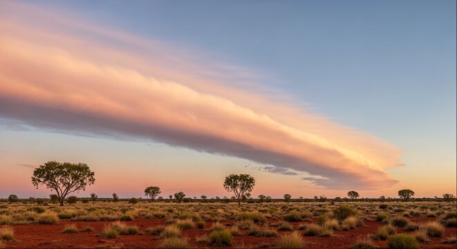 Glowing roll cloud over Australian outback at sunset
