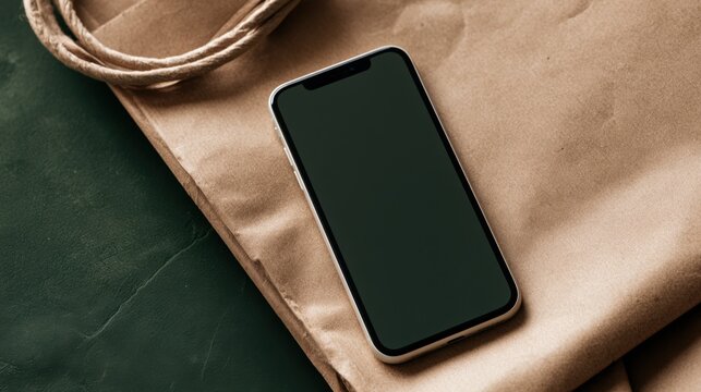 A smartphone beside a shopping bag represents mobile commerce, digital retail, convenient purchasing, consumer technology, and evolving modern shopping habits.
