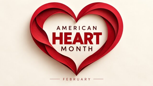 American Heart Month February sculptural red ribbon heart design