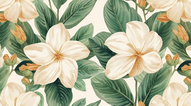 Watercolor Plumeria Blossoms Flowers Background
