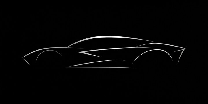 Minimalist sports car silhouette logo with glowing white line art profile