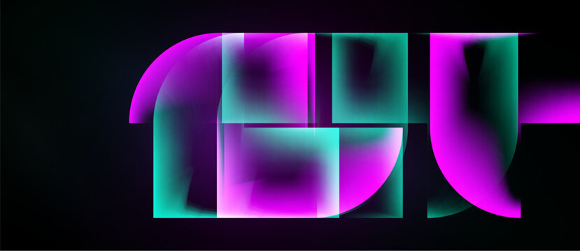 Abstract neon typography. Bright pink, teal hues blend. Modern design, dark background creates striking visual impact.