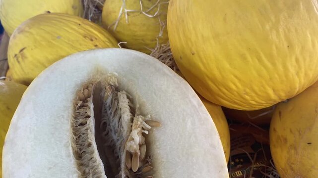 Close-up of a yellow melon from the market