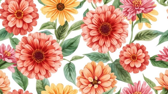 Watercolor Zinnia Flowers Background
