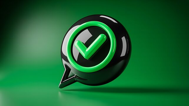Digital approval concept with glowing check mark inside a speech bubble