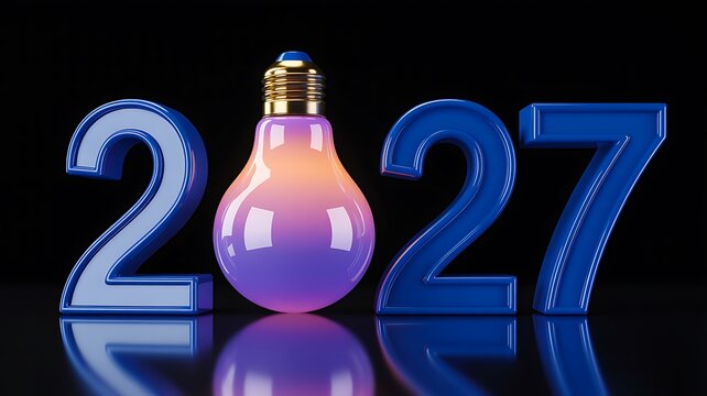 2027 new year concept with glowing light bulb symbolizing ideas, innovation and future opportunities