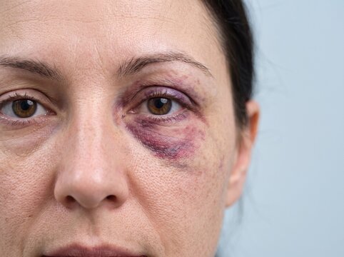 Purple Periorbital Bruising with Eyelid Swelling After Injury