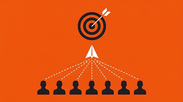 Business leadership concept with target, arrow and team members aligned toward a common goal
