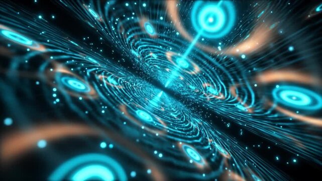 非線形光学ソリトンと回折光リングが深宇宙に広がる物理シミュレーション背景