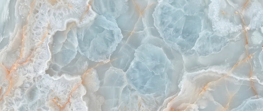 Blue agate stone texture with crystalline formations and golden veins creates a striking luxurious background for premium design
